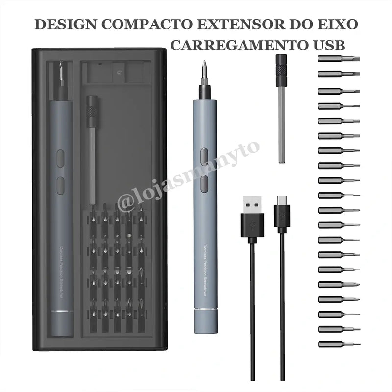 Chave de Fenda Elétrica 25 In 1 - Magnetic Tool D201 com LED