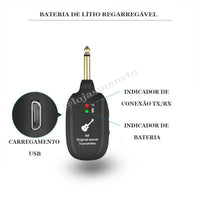 Transmissor Sem Fio Para Guitarra - Violão e Baixo - Transmitter A8 Plus
